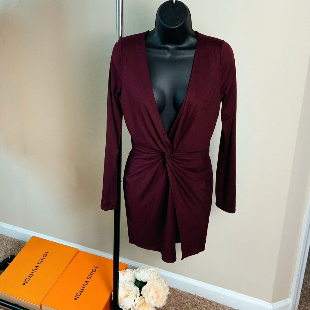 Plum deep plunge mini dress